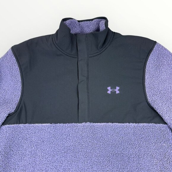 UNDER ARMOUR Golf Mens Fleece Pile Sweater Pullover Jacket Snap-T Neck Purple M - Picture 1 of 7